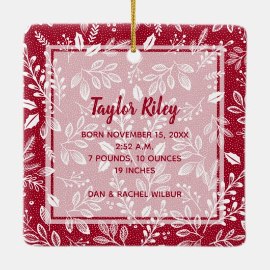 Baby's eerste kerstfoto op Cranberry Keramisch Ornament (Achterkant)