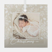Baby's eerste kerstfoto op Ivoorkust Glas Ornament (Voorkant)
