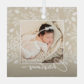 Baby's eerste kerstfoto op Ivoorkust Glas Ornament (Achterkant)