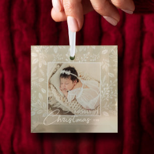 Baby's eerste kerstfoto op Ivoorkust Glas Ornament