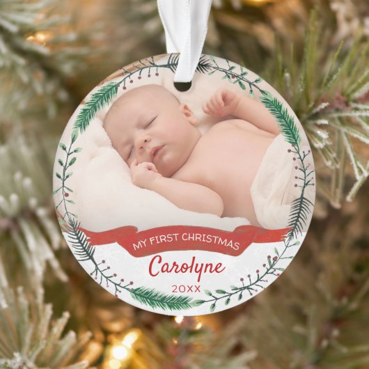 Baby's eerste kerstfoto ornament (Boom)
