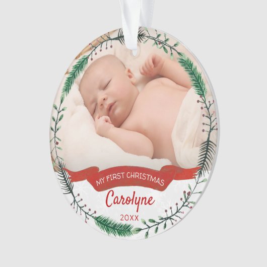 Baby's eerste kerstfoto ornament (voorkant)