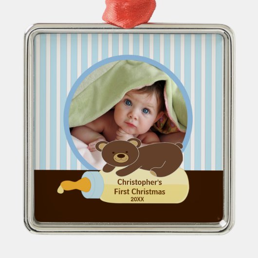 Baby's Eerste Kerstfoto Ornament Beer Fles (Voorkant)