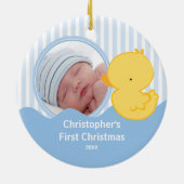 Baby's Eerste Kerstfoto Ornament Eend Boy (Achterkant)