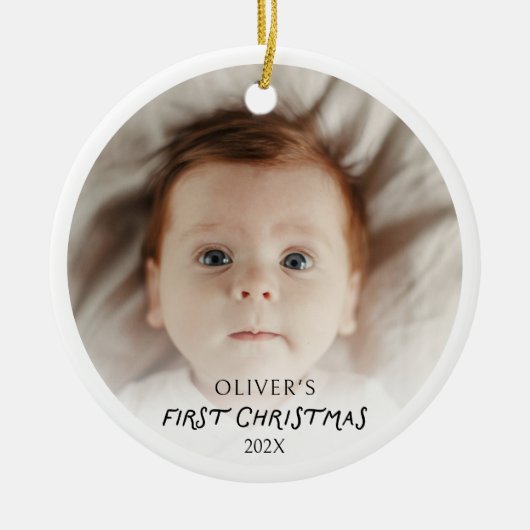 Baby's eerste kerstfoto Ornament met QR-code (Voorkant)