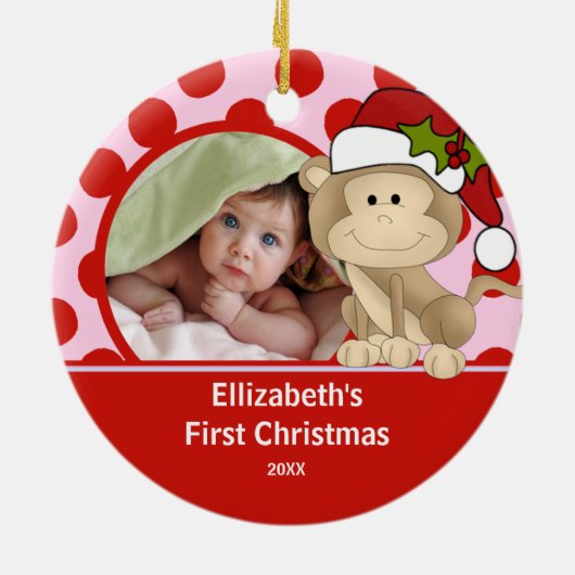 Babys Eerste Kerstfoto Ornament Monkey (Achterkant)