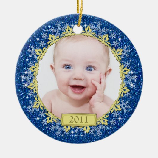 Baby's Eerste Kerstfoto Ornament - Sneeuwvlokken (Voorkant)