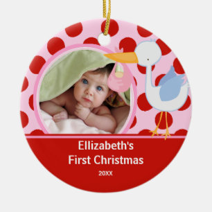 Babys Eerste Kerstfoto Ornament Stork Girl