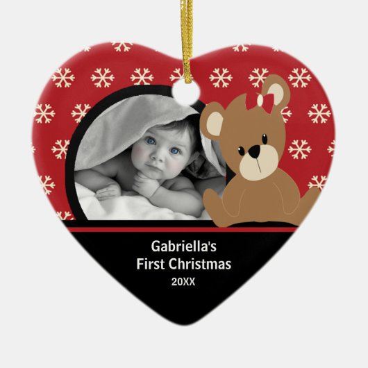 Baby's Eerste Kerstfoto Ornament Teddy Bear (Voorkant)