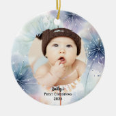Baby's eerste kerstfoto paardenbloem, keramisch ornament (Voorkant)