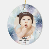Baby's eerste kerstfoto paardenbloem, keramisch ornament (Links)