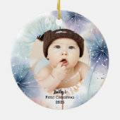 Baby's eerste kerstfoto paardenbloem, keramisch ornament (Achterkant)