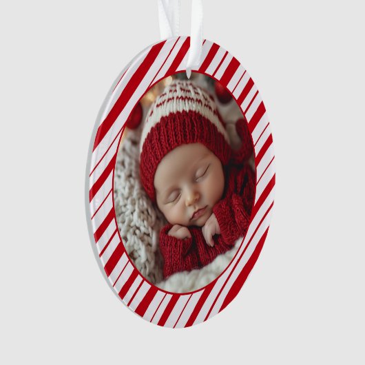 Baby's Eerste Kerstfoto Pepermunt Nieuwe Ouder Ornament (voorkant)
