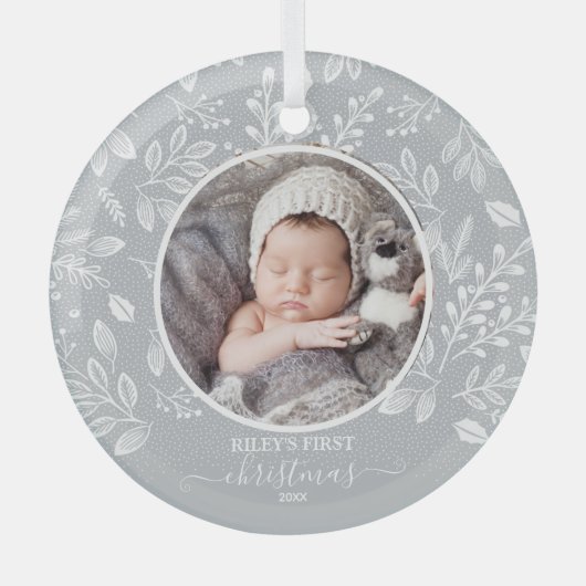Baby's eerste kerstfoto Pewter Glas Ornament (Voorkant)