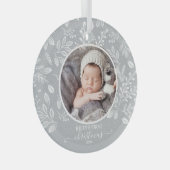 Baby's eerste kerstfoto Pewter Glas Ornament (Voorkant Rechts)