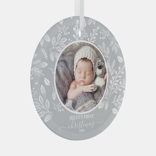 Baby's eerste kerstfoto Pewter Glas Ornament (Voorkant Rechts)