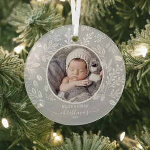 Baby's eerste kerstfoto Pewter Glas Ornament