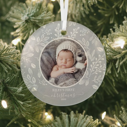 Baby's eerste kerstfoto Pewter Glas Ornament (Insitu)