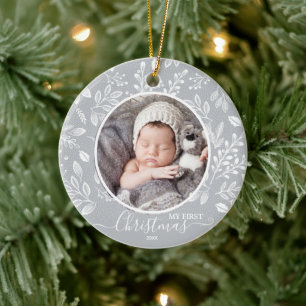 Baby's eerste kerstfoto Pewter Keramisch Ornament