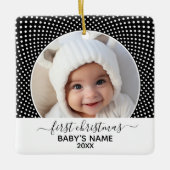 Baby's eerste kerstfoto Polka Dot Black White Keramisch Ornament (Voorkant)