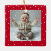 Baby's Eerste Kerstfoto Polka Dot Nieuwe Ouder Keramisch Ornament (Voorkant)