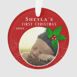 Baby's eerste kerstfoto Red Holly Berry Ornament