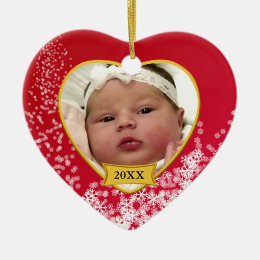 Baby's eerste kerstfoto Red Keramisch Ornament (Voorkant)