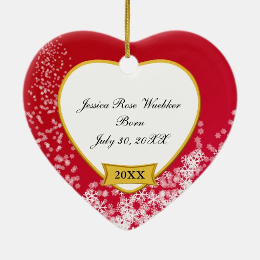 Baby's eerste kerstfoto Red Keramisch Ornament (Achterkant)