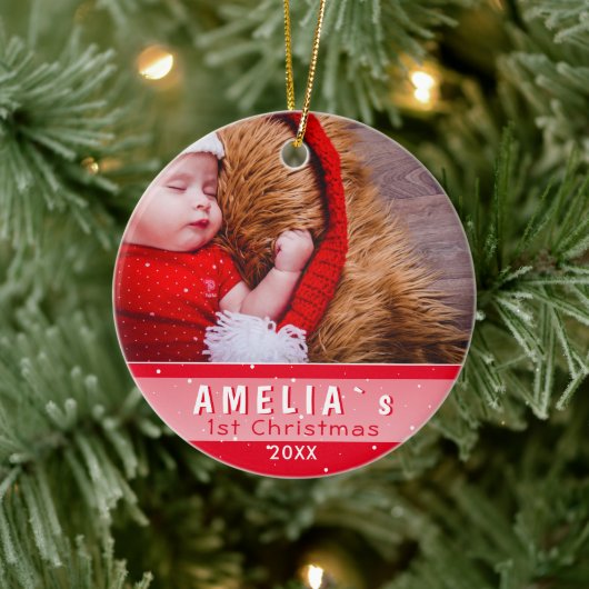 Baby's eerste kerstfoto Red Keramisch Ornament (Boom)