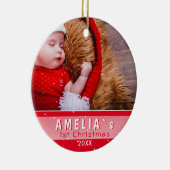 Baby's eerste kerstfoto Red Keramisch Ornament (Rechts)
