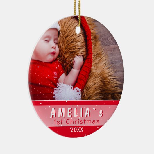 Baby's eerste kerstfoto Red Keramisch Ornament (Rechts)