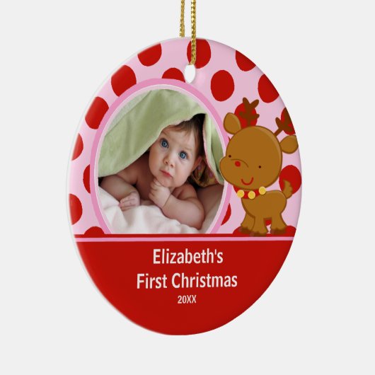 Baby's eerste kerstfoto Reindeer Keramisch Ornament (Rechts)