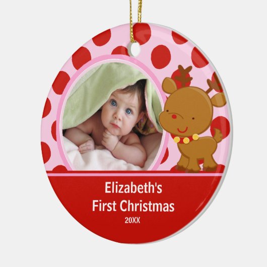 Baby's eerste kerstfoto Reindeer Keramisch Ornament (Links)