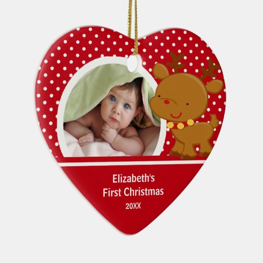 Baby's eerste kerstfoto Reindeer Keramisch Ornament (Rechts)