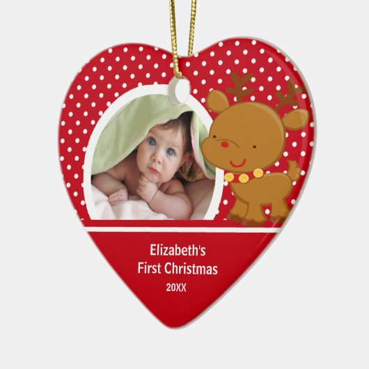 Baby's eerste kerstfoto Reindeer Keramisch Ornament (Links)