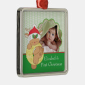 Baby's eerste kerstfoto Reindeer Metalen Ornament (Rechts)