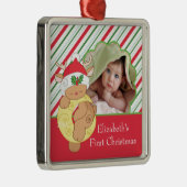 Baby's eerste kerstfoto Reindeer Metalen Ornament (Rechts)