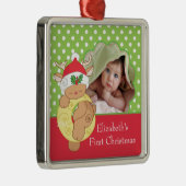 Baby's eerste kerstfoto Reindeer Metalen Ornament (Rechts)