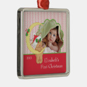Baby's eerste kerstfoto Reindeer Metalen Ornament (Rechts)