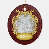 Baby's eerste kerstfoto Rode Aangepaste foto Keramisch Ornament (Links)