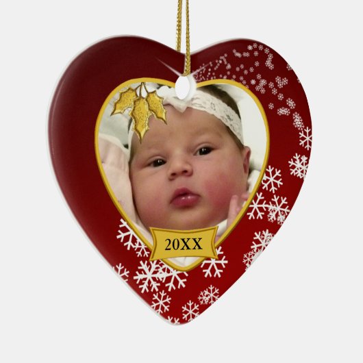 Baby's eerste kerstfoto Rode Foto Keramisch Ornament (Rechts)