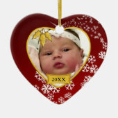 Baby's eerste kerstfoto Rode Foto Keramisch Ornament (Voorkant)