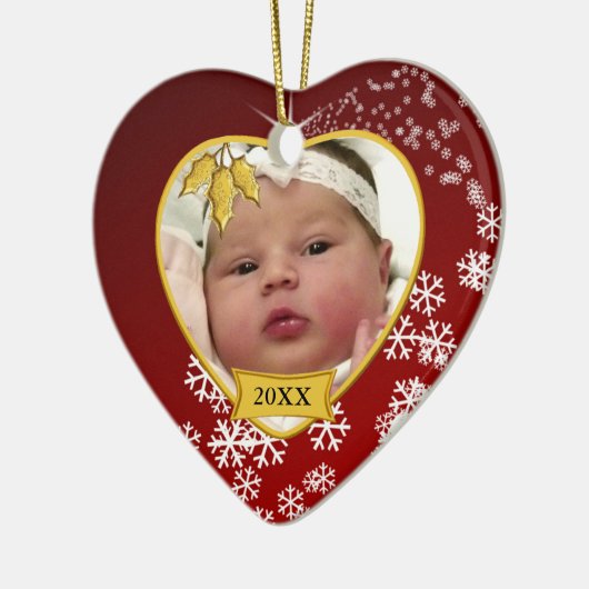 Baby's eerste kerstfoto Rode Foto Keramisch Ornament (Links)