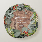 Baby's eerste kerstfoto rond kussen (Achterkant)