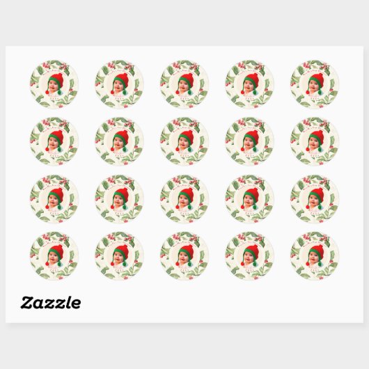 Baby's eerste kerstfoto ronde sticker (Vel)