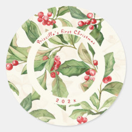 Baby's eerste kerstfoto ronde sticker