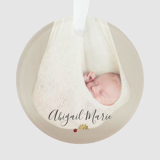 Baby's eerste kerstfoto Rood & Gold Holly Ornament (voorkant)
