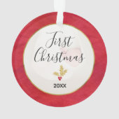 Baby's eerste kerstfoto Rood & Gold Holly Ornament (achterkant)