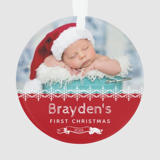 Baby's eerste kerstfoto Rood Ornament (achterkant)