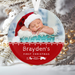 Baby's eerste kerstfoto Rood Ornament